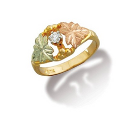 10k Yellow Gold Diamond Black Hill Gold Leaf Ring, 12k Green and Rose Gold