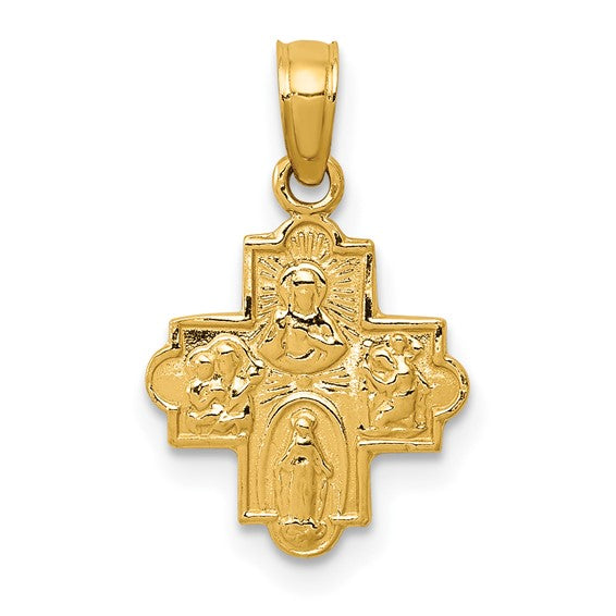 Ave 369 14k Yellow Gold Four Way Cross Medal Pendant (19X11MM)
