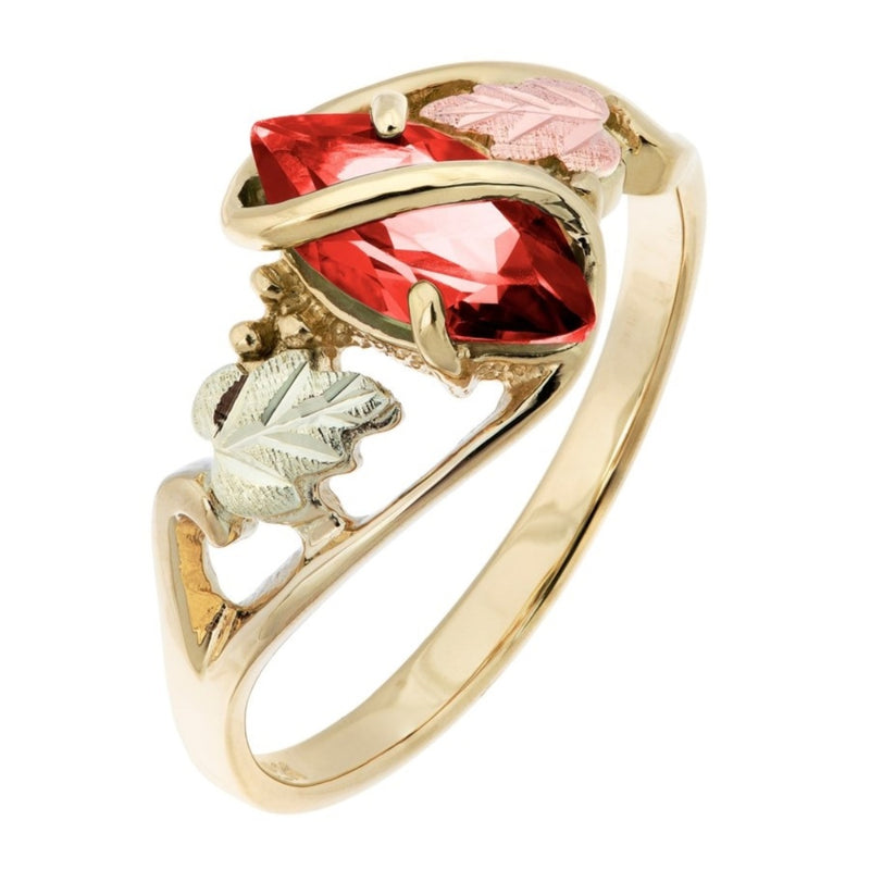 Ave 369 Marquise Garnet Wrap Ring, 10k Yellow Gold, 12k Green and Rose Gold Black Hills Gold