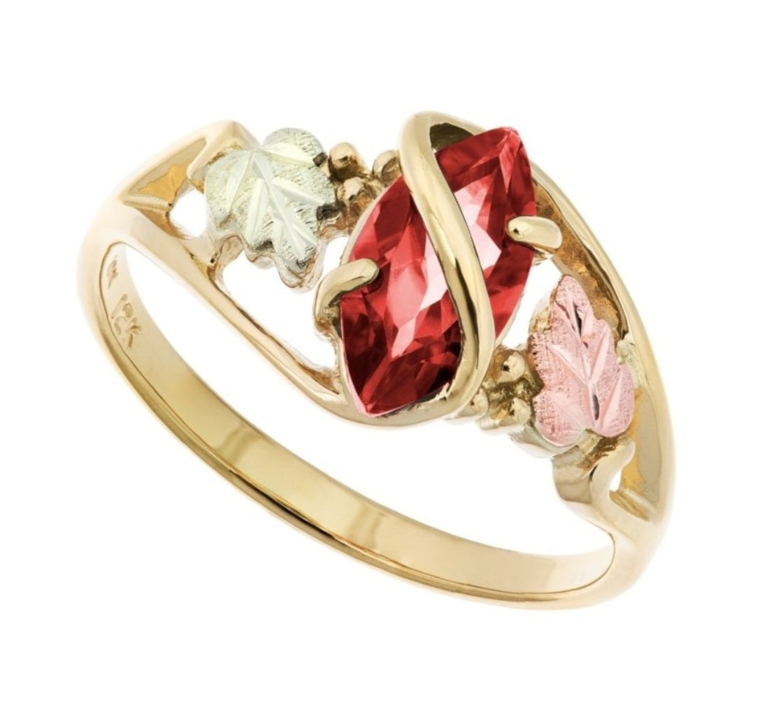 Ave 369 Marquise Garnet Wrap Ring, 10k Yellow Gold, 12k Green and Rose Gold Black Hills Gold