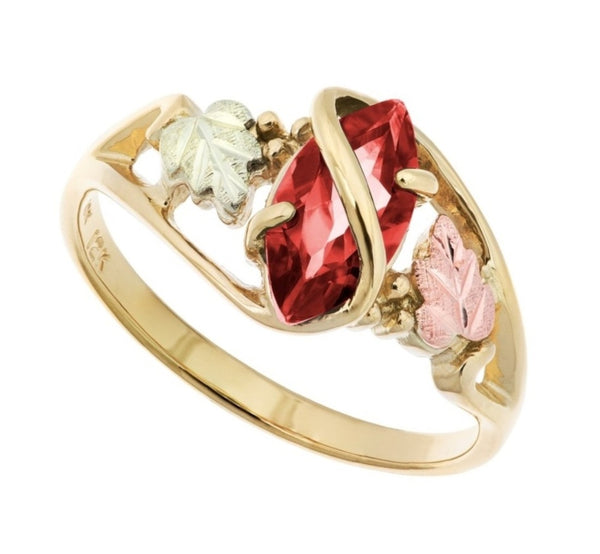 Ave 369 Marquise Garnet Wrap Ring, 10k Yellow Gold, 12k Green and Rose Gold Black Hills Gold