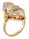 Ave 369 10k Yellow Gold Frosty Leaves Pointer Ring, 12k Rose and Green Black Hills Gold