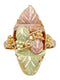 Ave 369 10k Yellow Gold Frosty Leaves Pointer Ring, 12k Rose and Green Black Hills Gold