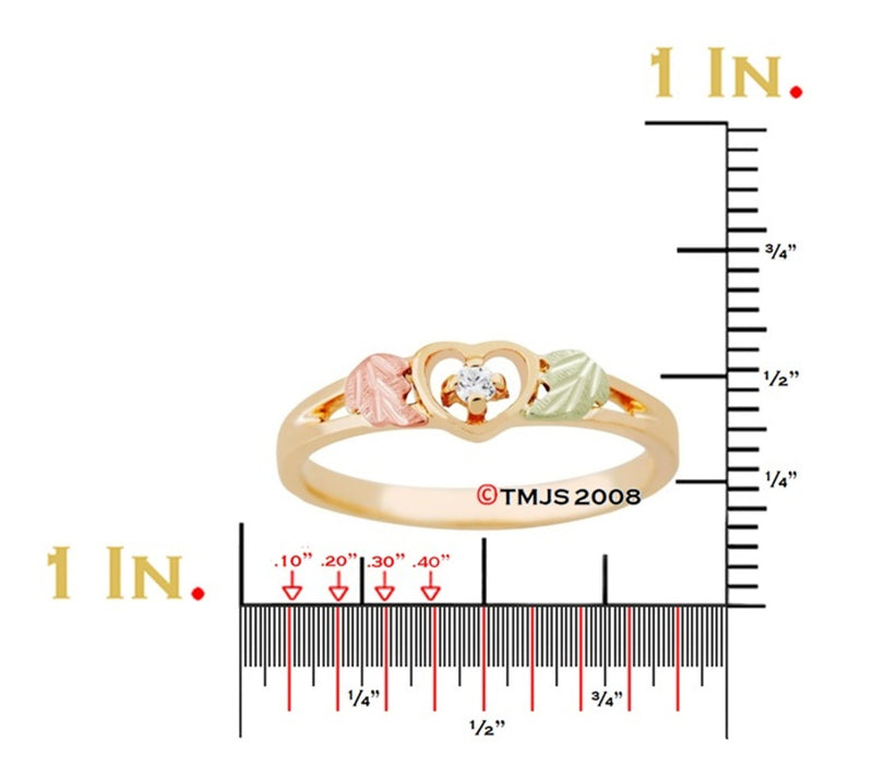 Ave 369 Round CZ Heart Ring, 10k Yellow Gold, 12k Green and Rose Gold Black Hills Gold