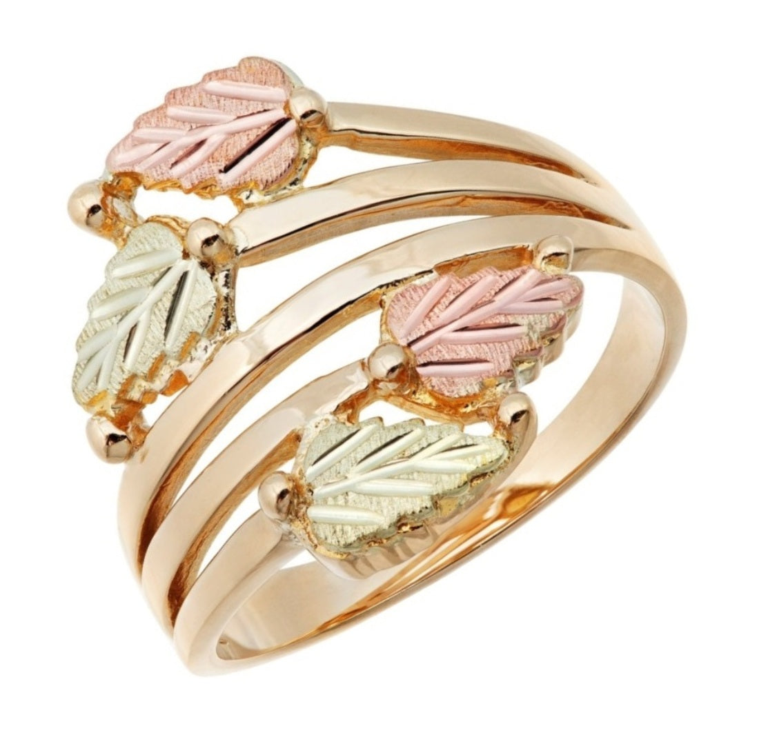 Ave 369 Grape Leaf Bypass Ring, 10k Yellow Gold, 12k Pink and Green Go ...