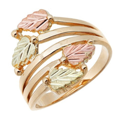 Ave 369 Grape Leaf Bypass Ring, 10k Yellow Gold, 12k Pink and Green Gold Black Hills Gold Motif