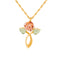 Ave 369 3D Rose Flower Leaf Cross Pendant Necklace, 10k Yellow Gold, 12k Green and Rose Gold Black Hills Gold Motif, 18"