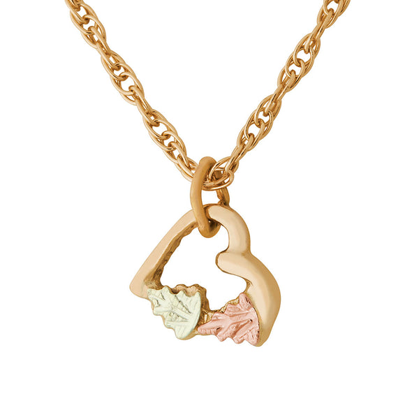 Ave 369 Dainty Heart Pendant Necklace, 10k Yellow Gold, 12k Green and Rose Gold Black Hills Gold Motif, 18"