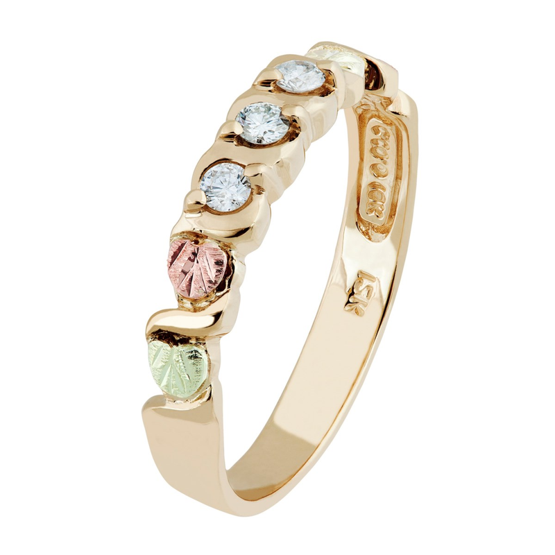 Ave 369 10k Yellow Gold Three Diamond Ring with 12k Green and Rose Black Hills Gold (.15Cttw, IJ Color, SI1 Clarity)