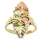 Ave 369 10k Yellow Gold Frosty Leaves Pointer Ring, 12k Rose and Green Black Hills Gold