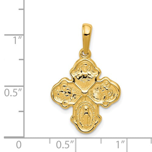 Ave 369 14k Yellow Gold Four Way Cross Medal Pendant (29X18 MM)