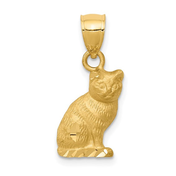 Ave 369 14k Yellow Gold Sitting Diamond-Cut Cat Pendant (20X10MM)