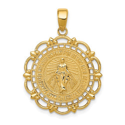Ave 369 14k Yellow Gold Miraculous Medal With Scallop Frame Pendant