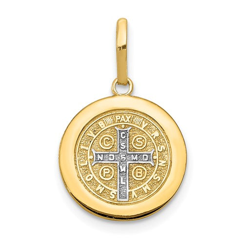 Ave 369 14k Yellow and White Gold Rhodium-Plated Circle St. Benedict Medal Pendant