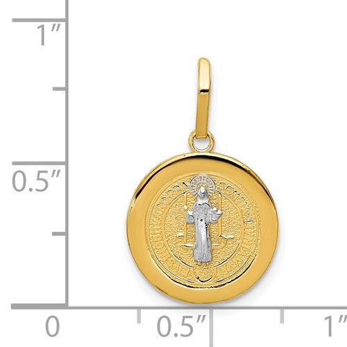 Ave 369 14k Yellow and White Gold Rhodium-Plated Circle St. Benedict Medal Pendant