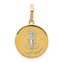 Ave 369 14k Yellow and White Gold Rhodium-Plated Circle St. Benedict Medal Pendant