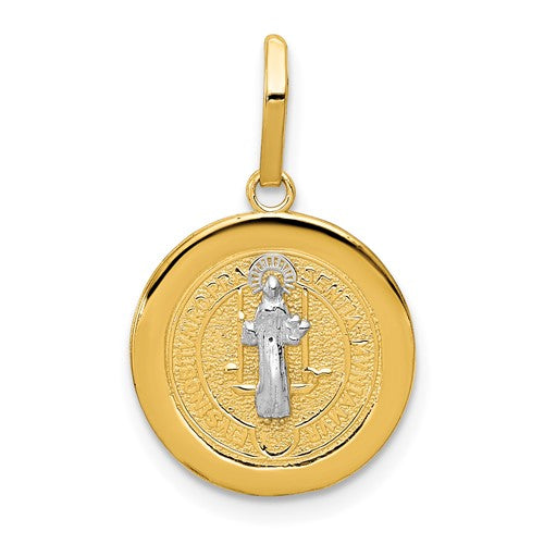 Ave 369 14k Yellow and White Gold Rhodium-Plated Circle St. Benedict Medal Pendant