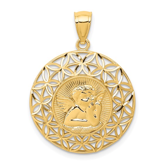Ave 369 14k Yellow Gold Angel Diamond-Cut Medal Pendant