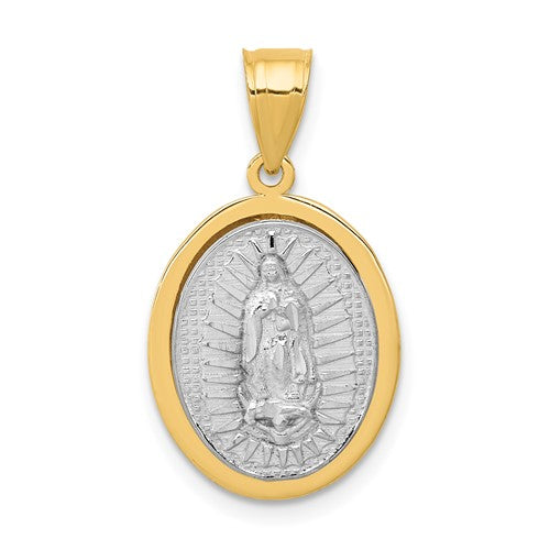 Ave 369 14k Yellow and White Gold Our Lady of Guadalupe Oval Charm (15.79x13.48 MM)