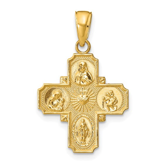 Ave 369 14k Yellow Gold 4-Way Cross Medal Pendant (29x19MM)