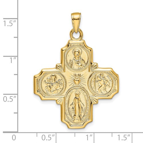 Ave 369 14k Yellow Gold Four-Way Cross Medal Pendant (41X29MM)