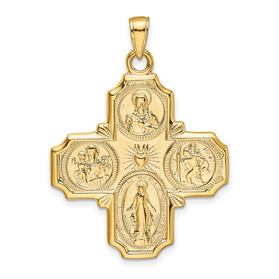 Ave 369 14k Yellow Gold Four-Way Cross Medal Pendant (41X29MM)