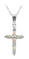 Ave 369 Arrow Edge Cross Pendant Necklace, Sterling Silver, 12k Green and Rose Gold Black Hills Gold Motif, 18"