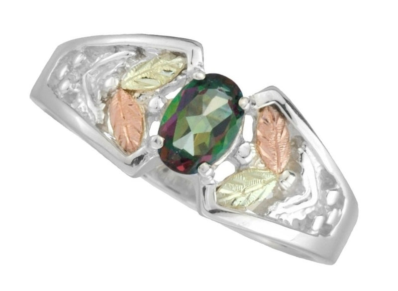 Ave 369 .58 Ct Oval Mystic Fire Topaz Ring, Sterling Silver, 12k Green and Rose Gold Black Hills Gold