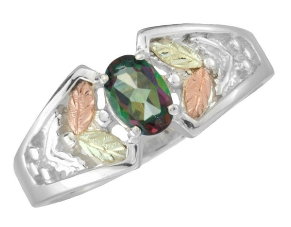 Ave 369 .58 Ct Oval Mystic Fire Topaz Ring, Sterling Silver, 12k Green and Rose Gold Black Hills Gold