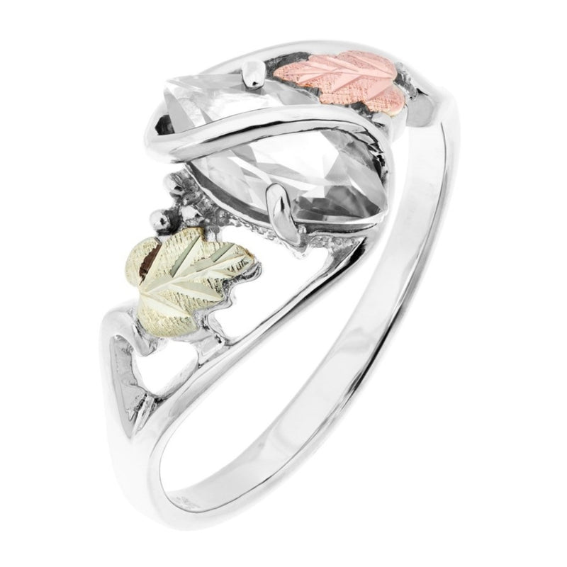 Ave 369 CZ Marquise Ring, Sterling Silver, 12k Green and Rose Gold Black Hills Gold Motif