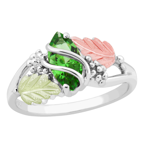 Ave 369 Marquise Synthetic Emerald May Birthstone Wrap Ring, Sterling Silver, 12k Green and Rose Black Hills Gold