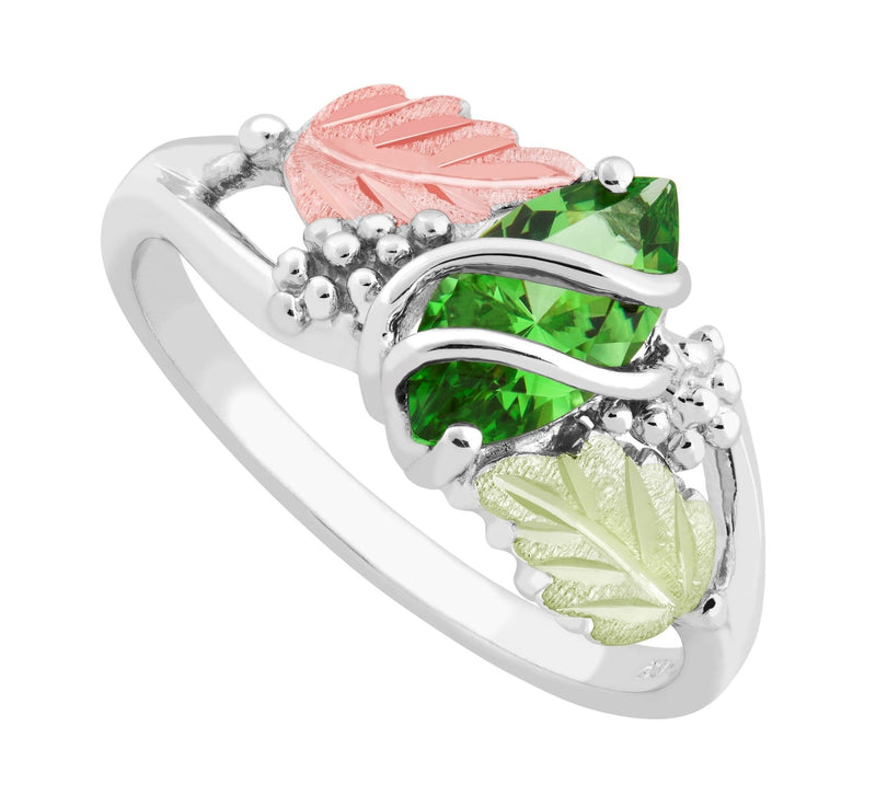 Ave 369 Marquise Synthetic Emerald May Birthstone Wrap Ring, Sterling Silver, 12k Green and Rose Black Hills Gold