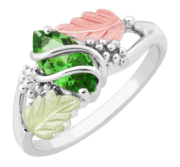 Ave 369 Marquise Synthetic Emerald May Birthstone Wrap Ring, Sterling Silver, 12k Green and Rose Black Hills Gold