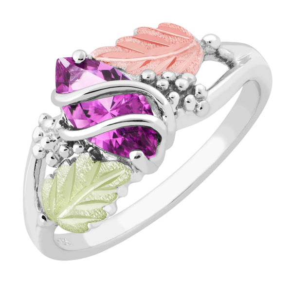 Ave 369 Created Alexandrite Marquise June Birthstone Ring, Sterling Silver, 12k Green and Rose Gold Black Hills Gold Motif