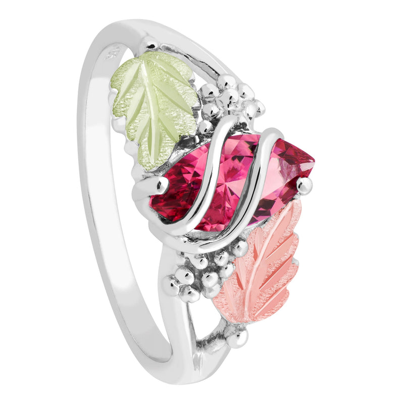 Ave 369 Marquise Synthetic Ruby July Birthstone Wrap Ring, Sterling Silver, 12k Green and Rose Black Hills Gold