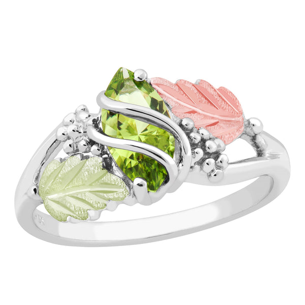 Ave 369 Marquise Synthetic Peridot August Birthstone Wrap Ring, Sterling Silver, 12k Green and Rose Black Hills Gold