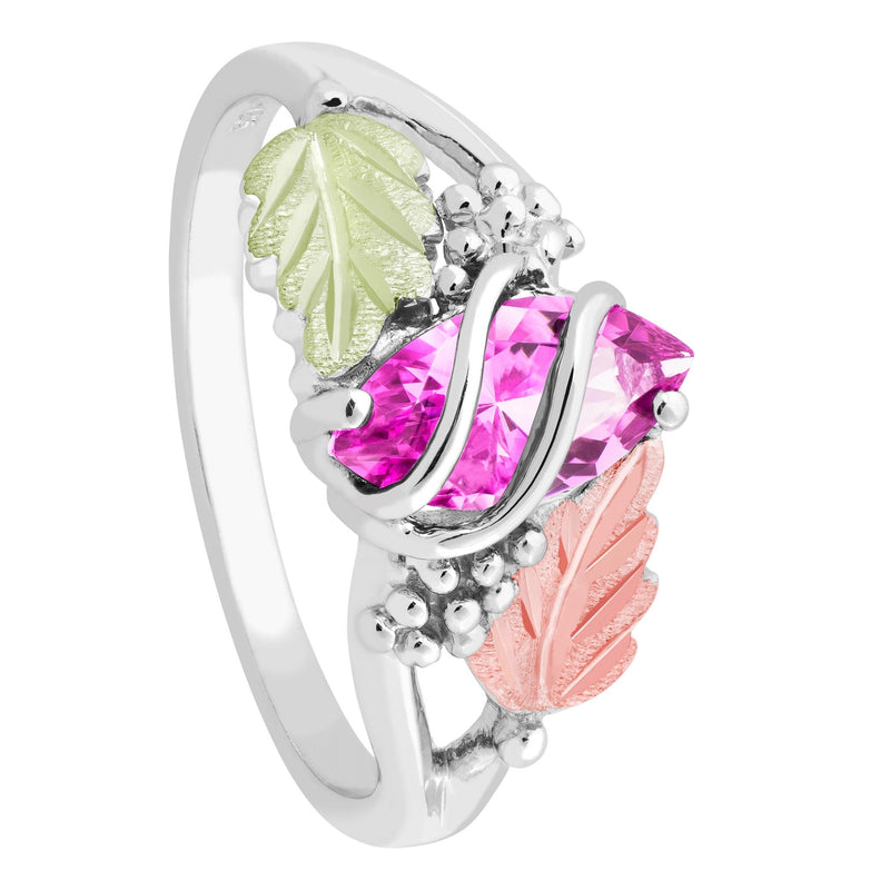 Ave 369 Marquise Synthetic Tourmaline October Birthstone Wrap Ring, Sterling Silver, 12k Green and Rose Black Hills Gold