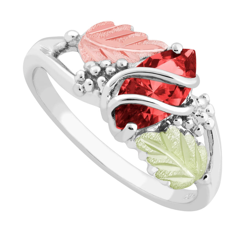 Ave 369 Marquise Garnet Double Wrap Ring, Sterling Silver, 12k Green and Rose Black Hills Gold