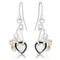 Ave 369 Created Opal Heart Antique Earrings, Sterling Silver, 12k Green Gold and Rose Gold Black Hills Gold Motif