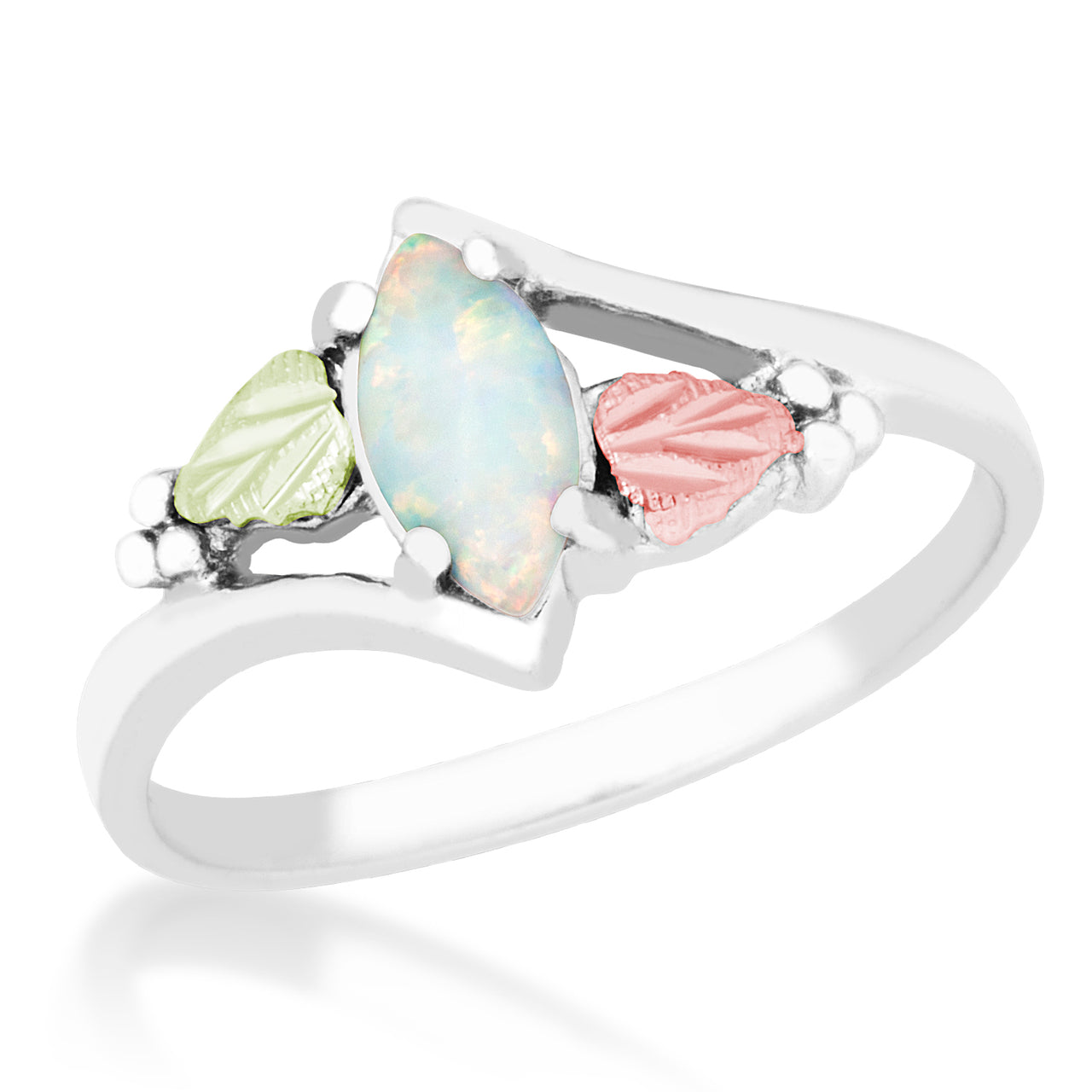 Ave 369 Created Opal Marquise Cabochon Bypass Ring, Sterling Silver, 12k Gold Pink and Green Gold