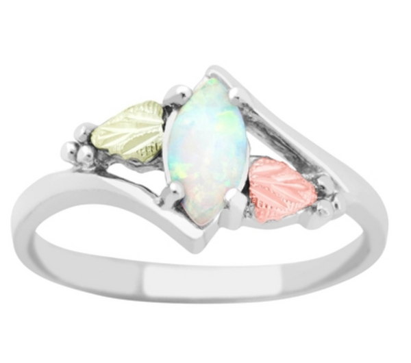 Ave 369 Created Opal Marquise Cabochon Bypass Ring, Sterling Silver, 12k Gold Pink and Green Gold
