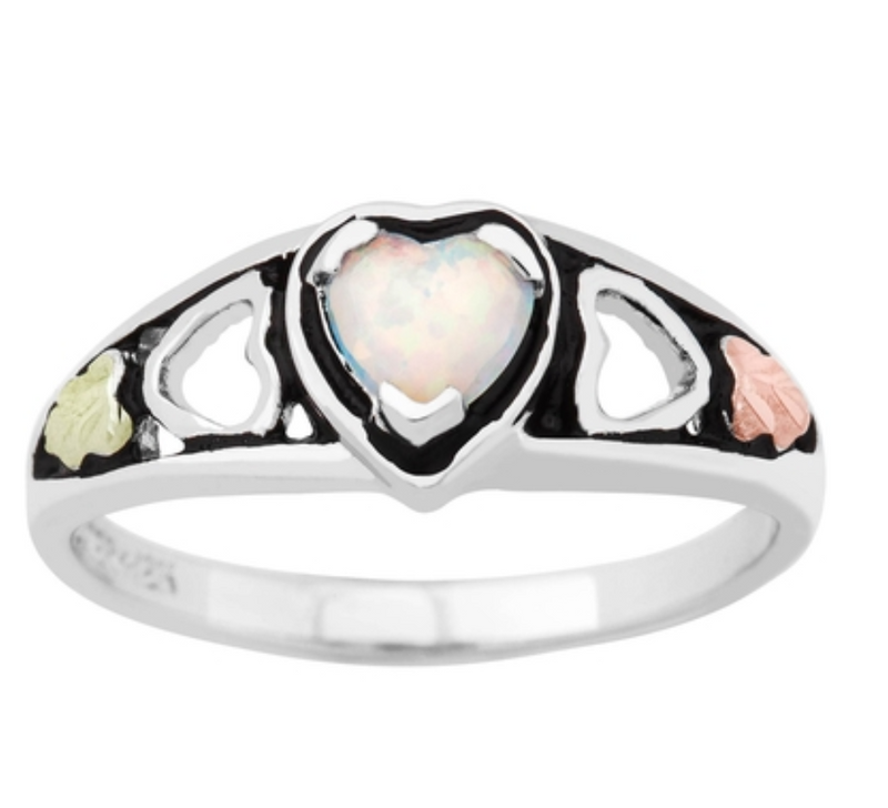 Ave 369 Created Opal Heart Ring, Sterling Silver, 12k Gold Pink and Green Gold Black Hills Gold Motif