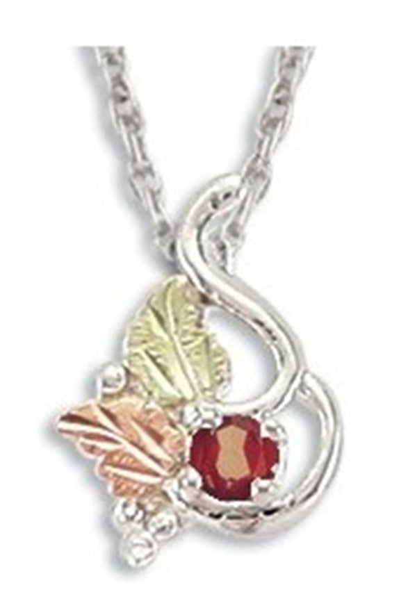 Ave 369 Synthetic Garnet January Birthstone Pendant Necklace, Sterling Silver, 12k Rose and Green Black Hills Gold