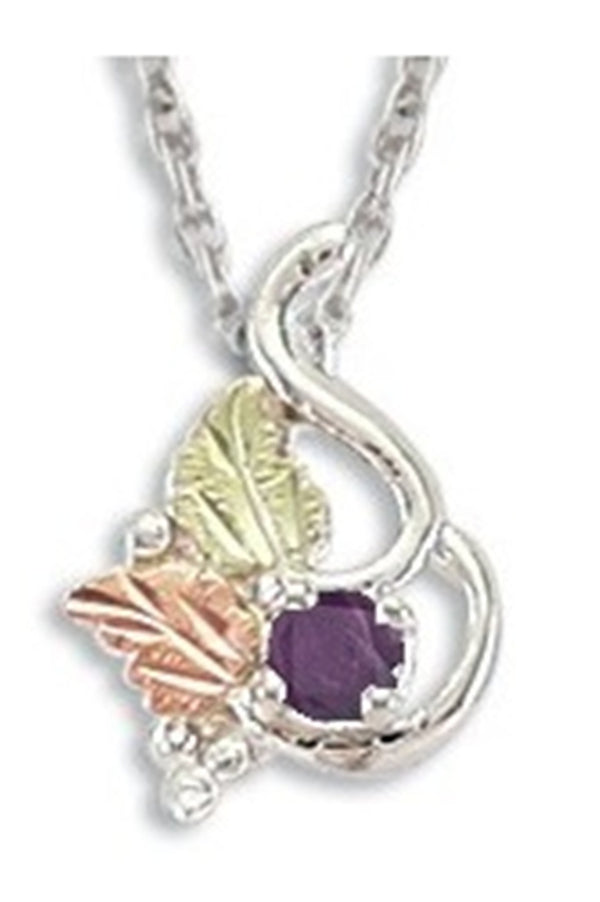 Ave 369 Created Amethyst February Birthstone Pendant Necklace, Sterling Silver, 12k Green and Rose Gold Black Hills Gold Motif, 18"