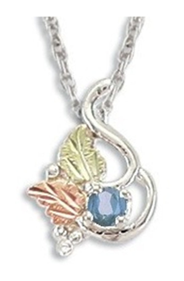 Ave 369 Created Aquamarine March Birthstone Pendant Necklace, Sterling Silver, 12k Green and Rose Gold Black Hills Gold Motif, 18"