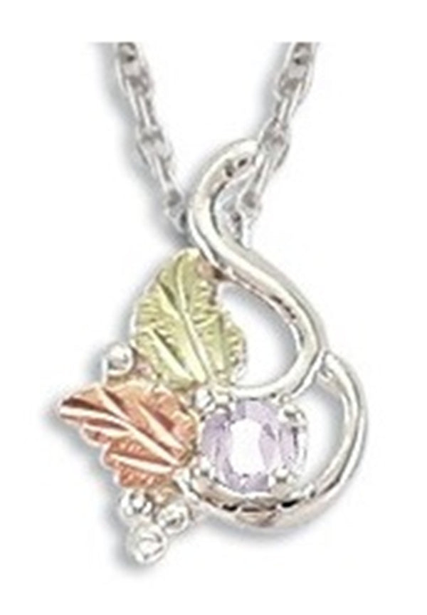 Ave 369 Synthetic White Spinel April Birthstone Pendant Necklace, Sterling Silver, 12k Rose and Green Black Hills Gold