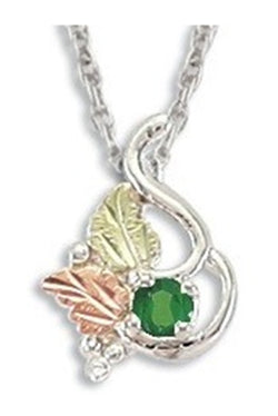 Ave 369 Synthetic Soude Emerald May Birthstone Pendant Necklace, Sterling Silver, 12k Rose and Green Black Hills Gold