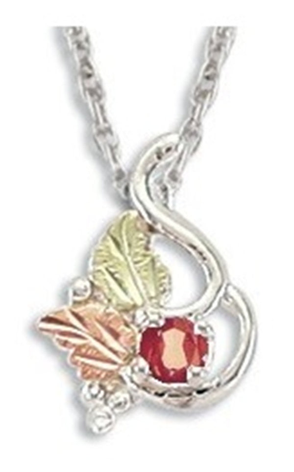 Ave 369 Synthetic Ruby July Birthstone Pendant Necklace, Sterling Silver, 12k Rose and Green Black Hills Gold