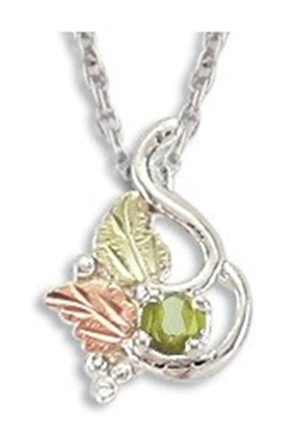 Ave 369 Synthetic Peridot August Birthstone Pendant Necklace, Sterling Silver, 12k Rose and Green Black Hills Gold