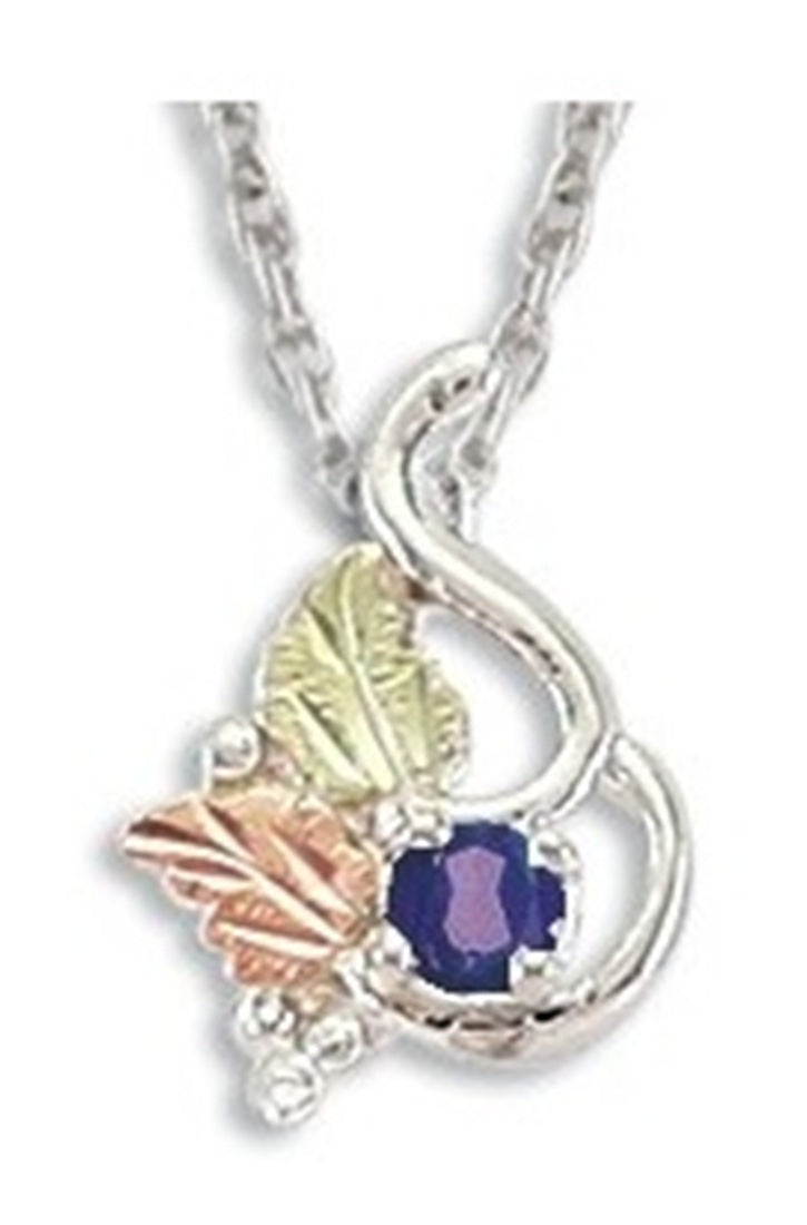 Ave 369 Created Blue Spinel September Birthstone Pendant Necklace, Sterling Silver, 12k Green and Rose Gold Black Hills Gold Motif, 18"